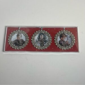 Sheffield Home Jeweled Christmas Ornament Photo Frames - Set of 3 Silver